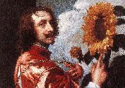Anthony Van Dyck Self Portrait With a Sunflower showing the gold collar and medal King Charles I gave him in 1633 USA oil painting artist